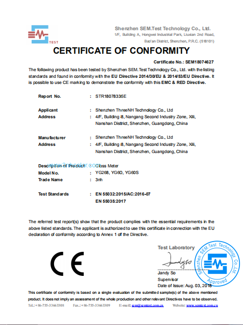 As séries de YG anotam o certificado do CE do medidor